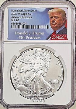 2022-W $1 Burnished American Silver Eagle NGC MS70 ADVANCE RELEASES TRUMP