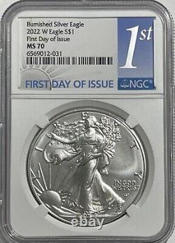 2022 W $1 Ngc Ms70 Fdoi First Day Of Issue Burnished Silver American Eagle 1st