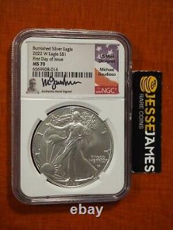 2022 W Burnished Silver Eagle Ngc Ms70 Michael Gaudioso Signed First Day Issue