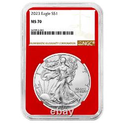 2023 $1 American Silver Eagle 3pc Set NGC MS70 Brown Label Red White Blue
