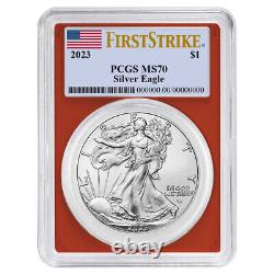 2023 $1 American Silver Eagle 3pc Set PCGS MS70 FS Flag Label Red White Blue