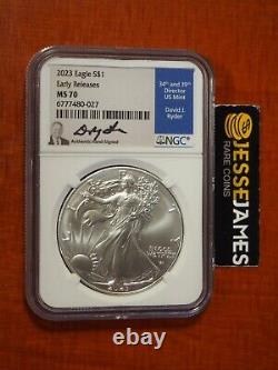 2023 $1 Silver Eagle Ngc Ms70 Early Releases David Ryder Hand Signed Blue Label