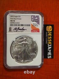 2023 Silver Eagle Ngc Ms70 Michael Gaudioso Signed First Day Of Issue Flag Label