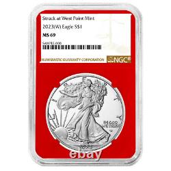 2023 (W) $1 American Silver Eagle 3pc Set NGC MS69 Brown Label Red White Blue