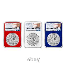 2023 (W) $1 American Silver Eagle 3pc Set NGC MS69 ER Trump Label Red White Blue