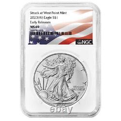 2023 (W) $1 American Silver Eagle 3pc Set NGC MS69 Flag Label Red White Blue