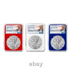 2023 (W) $1 American Silver Eagle 3pc Set NGC MS69 Trump Label Red White Blue