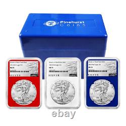 2023 (W) $1 American Silver Eagle 3pc Set NGC MS70 ALS Label Red White Blue