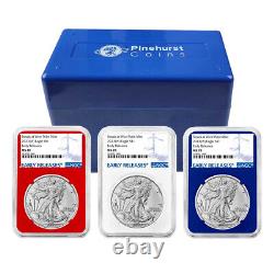 2023 (W) $1 American Silver Eagle 3pc Set NGC MS70 ER Blue Label Red White Blue