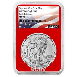 2023 (W) $1 American Silver Eagle 3pc Set NGC MS70 ER Flag Label Red White Blue