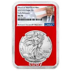 2023 (W) $1 American Silver Eagle 3pc Set NGC MS70 ER Trump Label Red White Blue