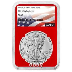 2023 (W) $1 American Silver Eagle 3pc Set NGC MS70 Flag Label Red White Blue