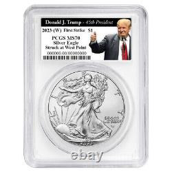 2023 (W) $1 American Silver Eagle 3pc Set PCGS MS70 FS Trump 45th Label Red Whit