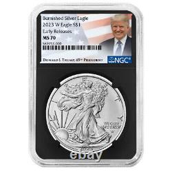 2023-W Burnished $1 American Silver Eagle NGC MS70 ER Trump Label Retro Core
