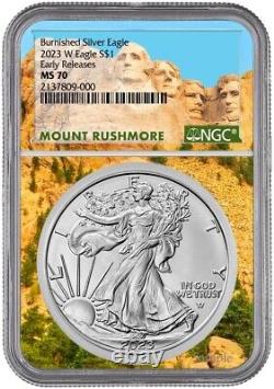 2023 W Burnished Silver Eagle NGC MS70 Early Releases Rushmore Core