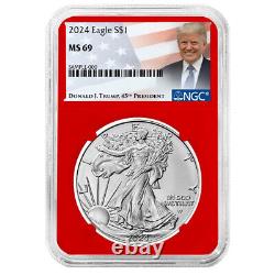 2024 $1 American Silver Eagle 3pc Set NGC MS69 Trump Label Red White Blue