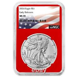 2024 $1 American Silver Eagle 3pc Set NGC MS70 ER Flag Label Red White Blue
