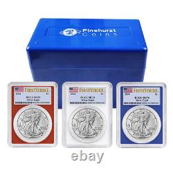 2024 $1 American Silver Eagle 3pc Set PCGS MS70 FS Flag Label Red White Blue