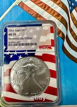 2024 American Silver Eagle Ngc Ms 70 Memorial Day Limited Edition Flag Core