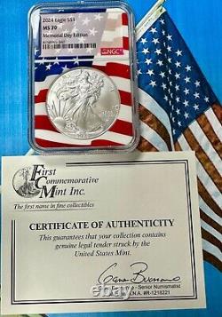 2024 American Silver Eagle Ngc Ms 70 Memorial Day Limited Edition Flag Core