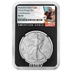 2024-W $1 1-oz Burnished American Silver Eagle NGC MS70 ER Black Label Retro