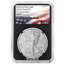 2024-W $1 1-oz Burnished American Silver Eagle NGC MS70 FDI Flag Label Retro