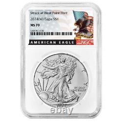 2024 (W) $1 American Silver Eagle 3pc Set NGC MS70 Black Label Red White Blue