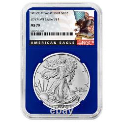 2024 (W) $1 American Silver Eagle 3pc Set NGC MS70 Black Label Red White Blue