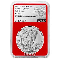 2024 (W) $1 American Silver Eagle 3pc Set NGC MS70 ER ALS Label Red White Blue