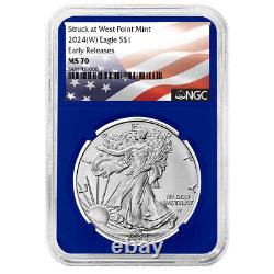 2024 (W) $1 American Silver Eagle 3pc Set NGC MS70 ER Flag Label Red White Blue