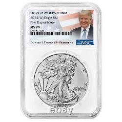 2024 (W) $1 American Silver Eagle 3pc Set NGC MS70 FDI Trump Label Red White