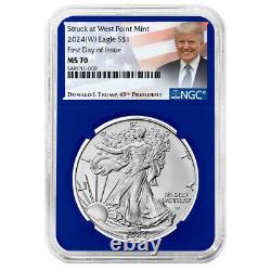 2024 (W) $1 American Silver Eagle 3pc Set NGC MS70 FDI Trump Label Red White