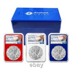 2024 (W) $1 American Silver Eagle 3pc Set NGC MS70 Trump Label Red White Blue