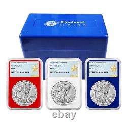 2024 (W) $1 American Silver Eagle 3pc Set NGC MS70 West Point Star Label Red