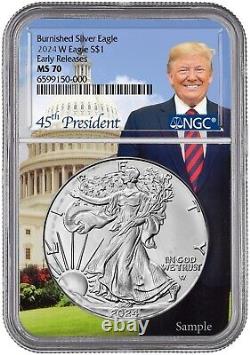 2024 W 1oz Burnished Silver Eagle NGC MS70 Early Releases Trump Core