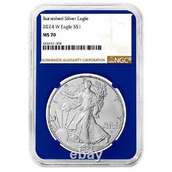 2024-W Burnished $1 American Silver Eagle NGC MS70 Brown Label Blue Core