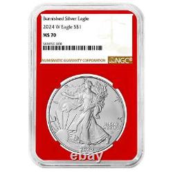 2024-W Burnished $1 American Silver Eagle NGC MS70 Brown Label Red Core