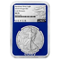 2024-W Burnished $1 American Silver Eagle NGC MS70 ER ALS Label Blue Core