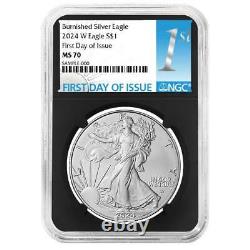 2024-W Burnished $1 American Silver Eagle NGC MS70 FDI First Label Retro Core