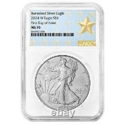 2024-W Burnished $1 American Silver Eagle NGC MS70 FDI West Point Star Label