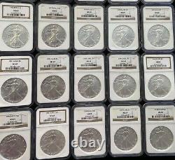 25 YEAR SET OF NGC MS69 1986-2010 AMERICAN SILVER EAGLE BROWN LABELS $1 With BOXES