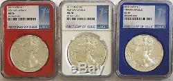 3 2017 Red-White-Blue Core 1st. Day Issue MS70-NGC American Silver Eagle