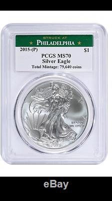 3 coin lot 2015 (P) American silver Eagle PCGS MS70 Mintage Of Only 79,640
