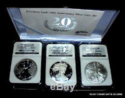 3-pc. 2006 American Silver Eagle 20th Anniversary Set NGC PF70 & MS70 OGP