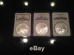 32 American Silver Eagle Coins, NGC MS 69 Mahogany Box bonus, key dates