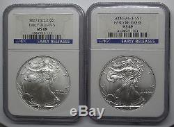 4 American Eagles 2007,2008,2009,2010 Early Releases Ngc Ms 69 Silver Coins Dbw