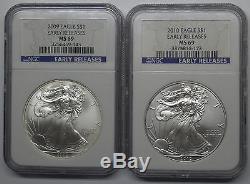4 American Eagles 2007,2008,2009,2010 Early Releases Ngc Ms 69 Silver Coins Dbw