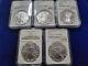 (5) 2012-2016 $1 American Silver Eagle 1 oz. 999 Coins NGC MS69 (5 oz total)