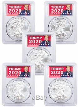 5 PC 2016-2020 1 oz Silver American Eagle $1 Coin PCGS MS70 Trump 2020 SKU60978