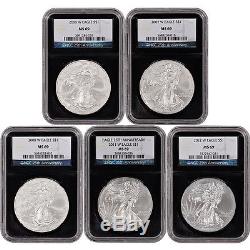 5-pc. American Silver Eagle Uncirculated Collectors Burnished Set NGC MS69
